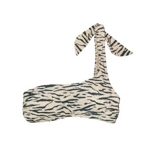 Abercrombie & Fitch Black & Tan Animal Print 1 Shoulder Swim Bikini Top Size XS